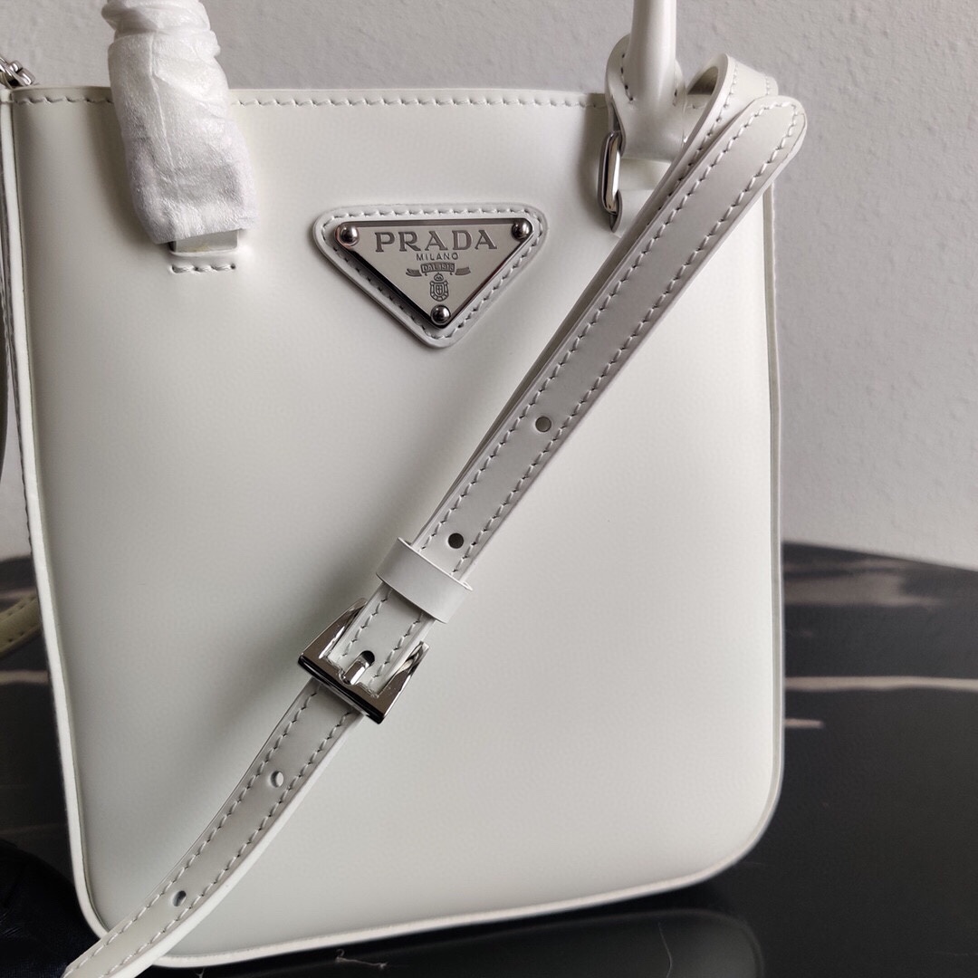 Prada Mini Leather Bucket Bag Shoulder Bag White 1BA331